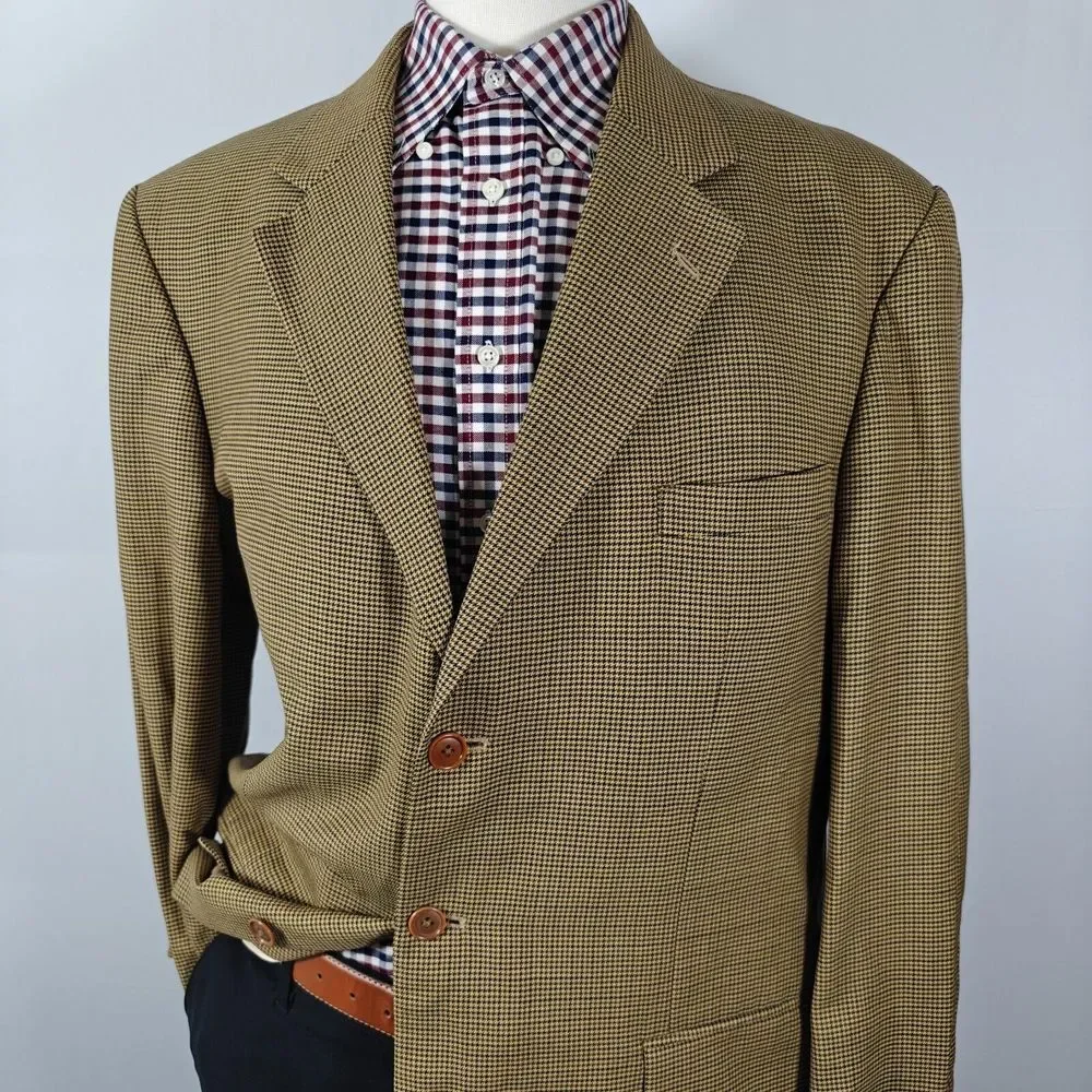 Nautica Men's Sport Coat Blazer Three Button Brown‎ Black Olive Houndstooth 44L